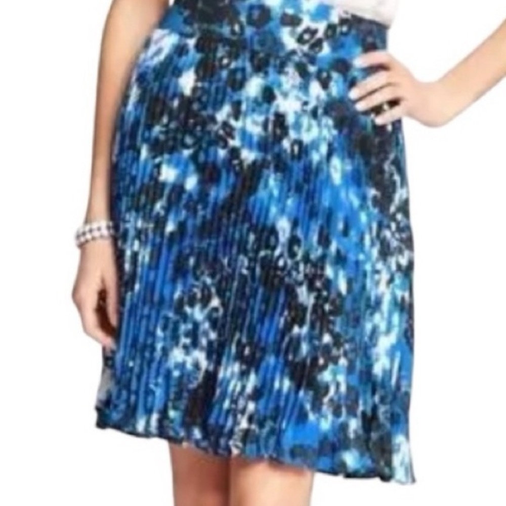 Ann Taylor Pleated Royal Blue Black Leopard Printed Lined Skirt Size 14